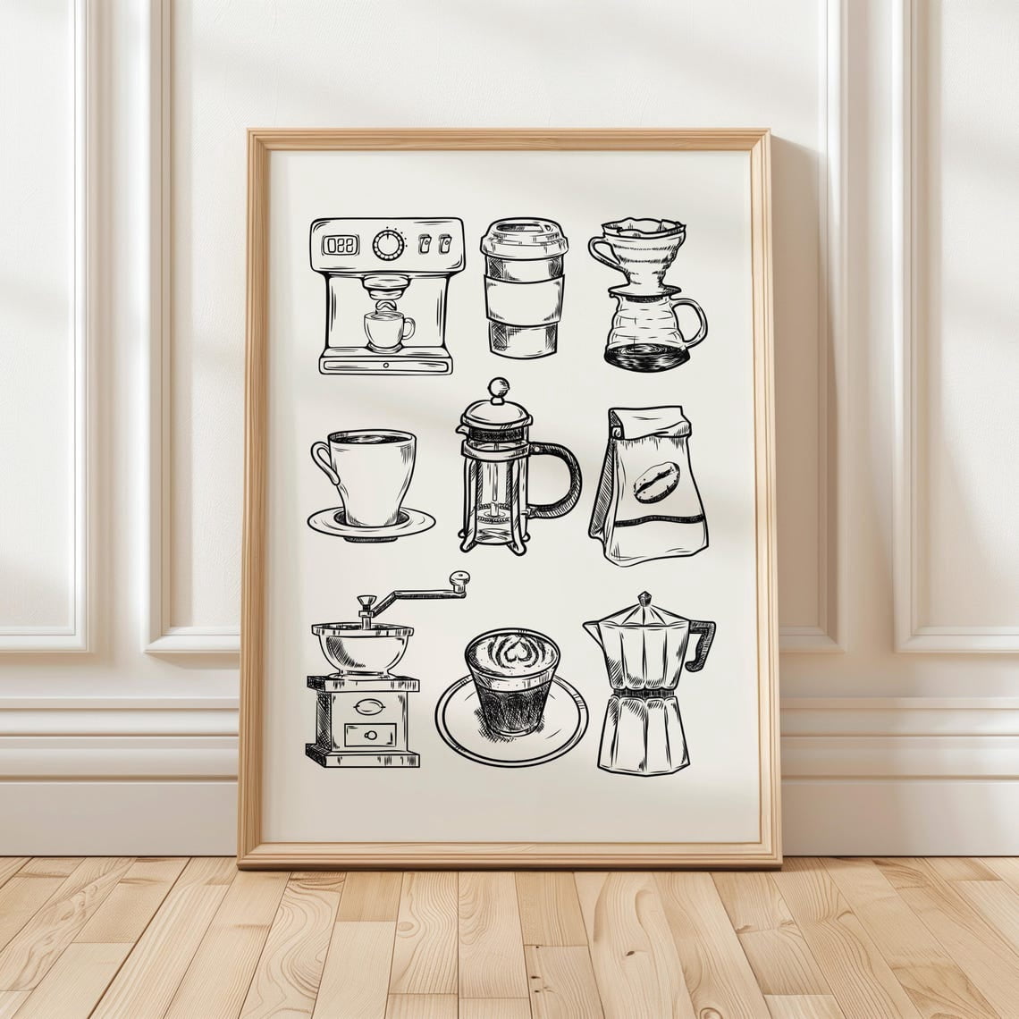 Coffee Line Art Kitchen Cafe Wall Art Poster - Walmart.com