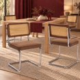thumbnail image 1 of Coffee Linen Modern Rattan Dining Chairs Set of 4, Cane Back, Dinning Chairs, Sillas de Comedor, Upholstered Mid Century Modern Dining Room Chair, Chrome Metal Kitchen Chair, 1 of 9