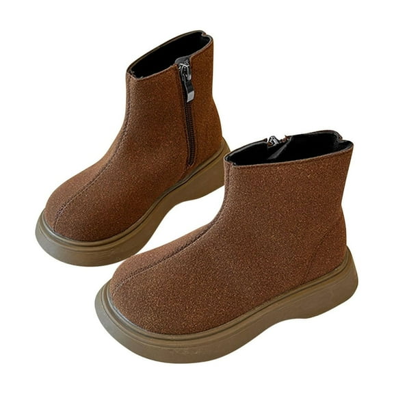 Coffee Little Girls Boots With Vintage Style And Lace Up Construction, Synthetic Leather For Casual Outings