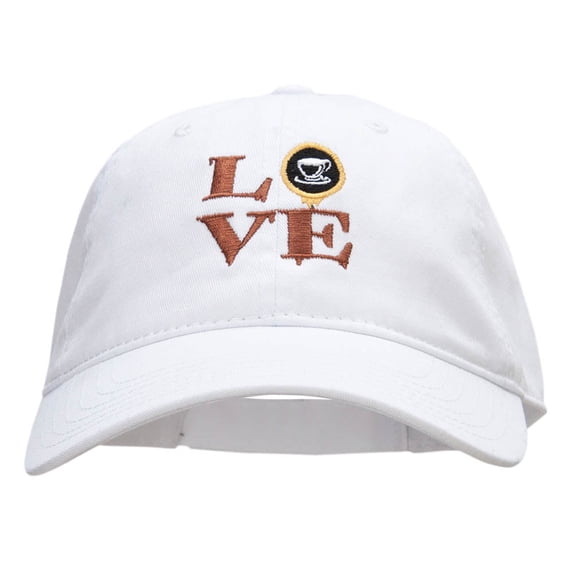 Coffee Love Embroidered Deluxe Washed Cap - White OSFM