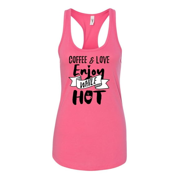 Coffee & Love Ladies Racerback Tank Top-Hot Pink-small