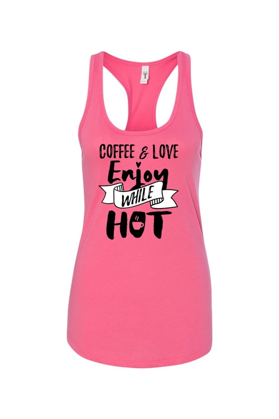 Coffee & Love Ladies Racerback Tank Top-Hot Pink-small