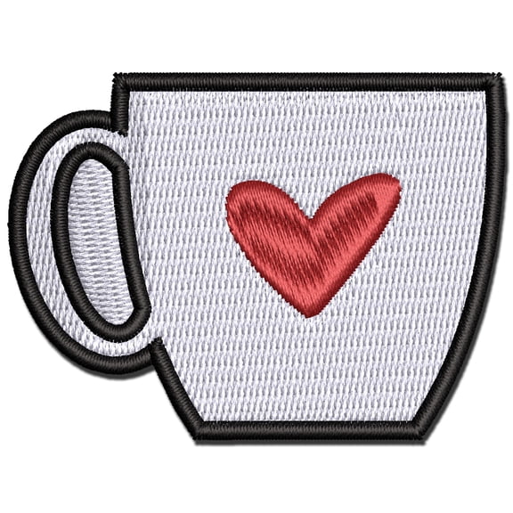 Coffee Love Mug Cup Outline Applique Multi-Color Embroidered Iron-On Patch - 2.0 Inch Mini