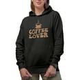 thumbnail image 1 of Coffee Lover, Caffeine Drinker Themed, Groovy Retro Wavy Text Merch Gift, Black Hooded Sweatshirt or Hoodie, 3XL, 1 of 5