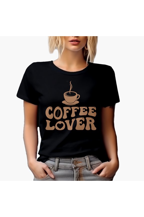 Coffee Lover, Caffeine Drinker Themed, Groovy Retro Wavy Text Merch Gift, Black T-Shirt, Small
