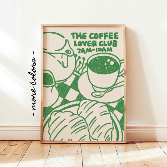 Coffee Lover Club Green Cafe French Parisian Retro Kitchen Wall Decor Design1 Unframed Paper Print