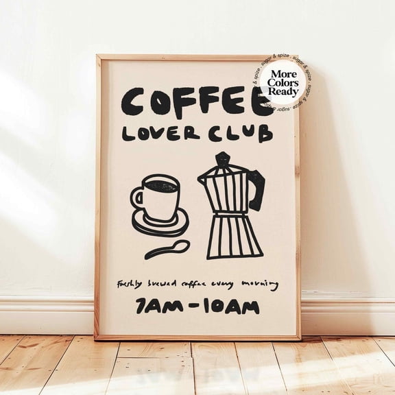 Coffee Lover Club Print, Retro Cafe Espresso Poster, Minimalist Neutral Kitchen Wall Decor, UNFRAMED PAPER POSTER, Home Decor, Vintage Gift, Living Room Dercor