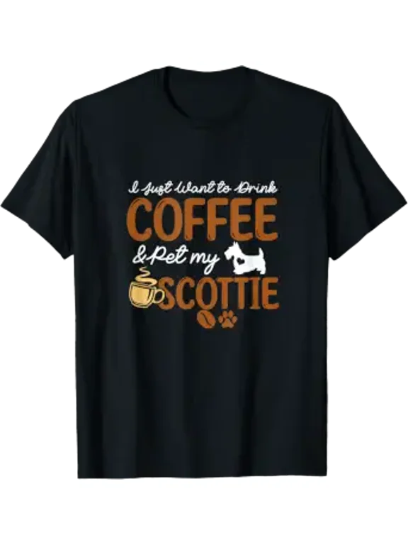 Coffee Lover Cute Scottie Dog Owner Gifts Dog Mom Dad T-Shirt