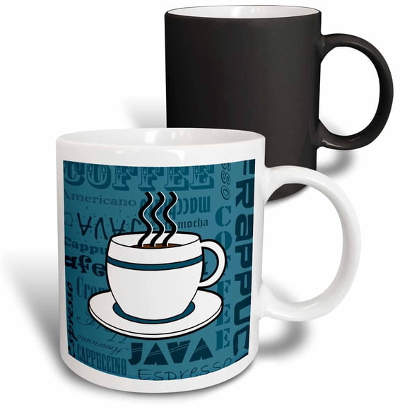 3drose, Coffee Lover Gift - Coffee Words Print - Blue, 11oz Magic Transforming Mug