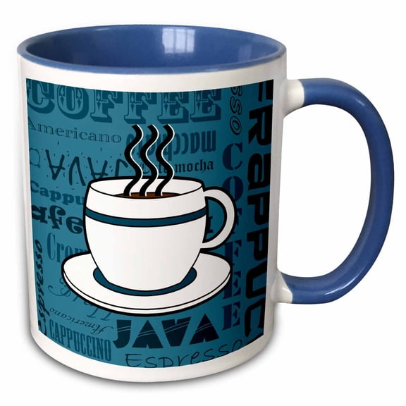 3drose, Coffee Lover Gift - Coffee Words Print - Blue, 11oz Two-tone Blue Mug