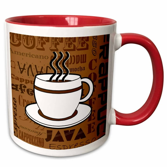 3drose, Coffee Lover Gift - Coffee Words Print - Brown, 15oz Two-tone Red Mug