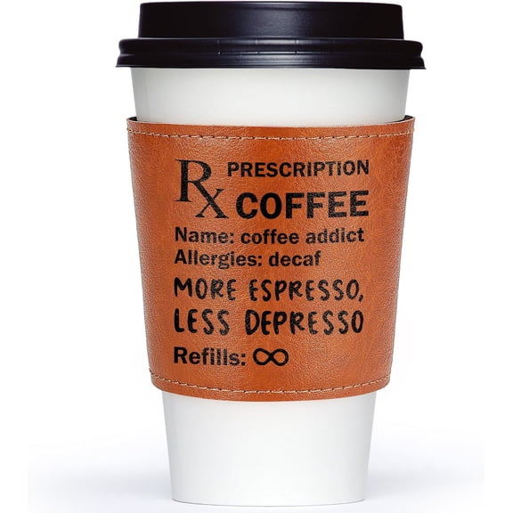 Coffee Lover Gifts Easter Basket Stuffers Easter Basket Essentials for Him Her - Birthday Humor Caffeine Gift for Women, Mens Birthday Gifts for Dad, Coworker, Teacher, Nurse, Leather Coffee Sleeve