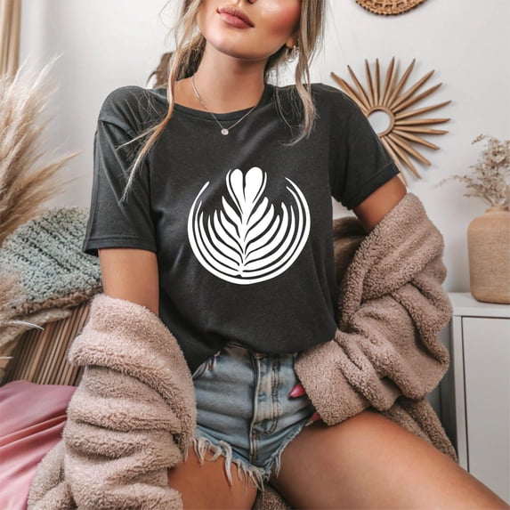 Coffee Lover Graphic T-Shirt in Heather Brown, Handmade Clothing Gift for Him, Barista Latte Art Screenprint,Women Shirt