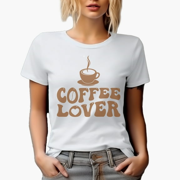 Coffee Lover, Groovy Retro Wavy Text Merch Gift, White T-Shirt, Small