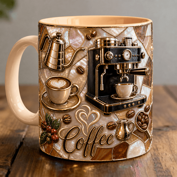 Coffee Lover Mug 3D Effect Caramel Espresso Design Gift for Barista & Cafe Fans