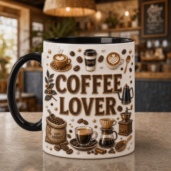 Coffee Lover Ceramic Coffee Mugs with Beans Design Gift for Barista 11 oz 15 oz