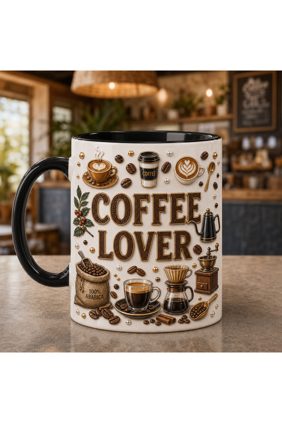 Coffee Lover Ceramic Coffee Mugs with Beans Design Gift for Barista 11 oz 15 oz