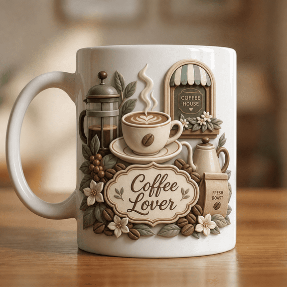 Coffee Lover Mug Cozy Coffee House Design Gift for Coffee Drinkers and Cafe Fans