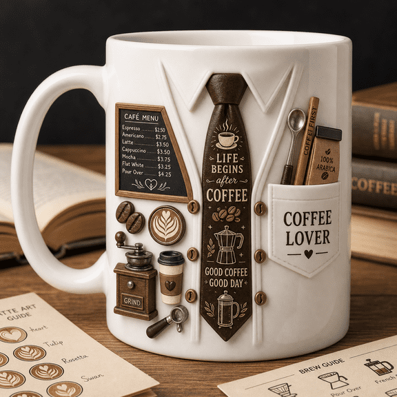 Coffee Lover Mug with Cafe-Inspired Design, Fun Gift for Coffee Drinkers