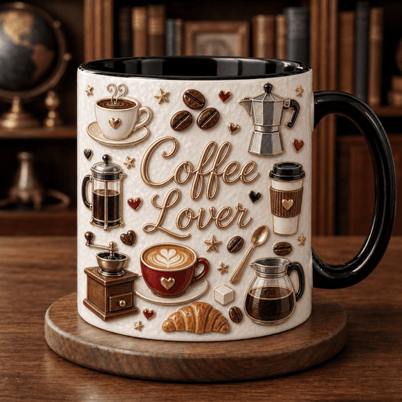 Coffee Lover Mug with Cozy Cafe Artwork, Cute Coffee Gift for Daily Morning Sips