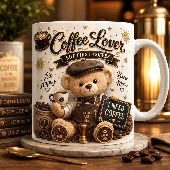 Coffee Lover Personalized Coffee Cup Cute Bear Design Gift for Morning Brew Fans