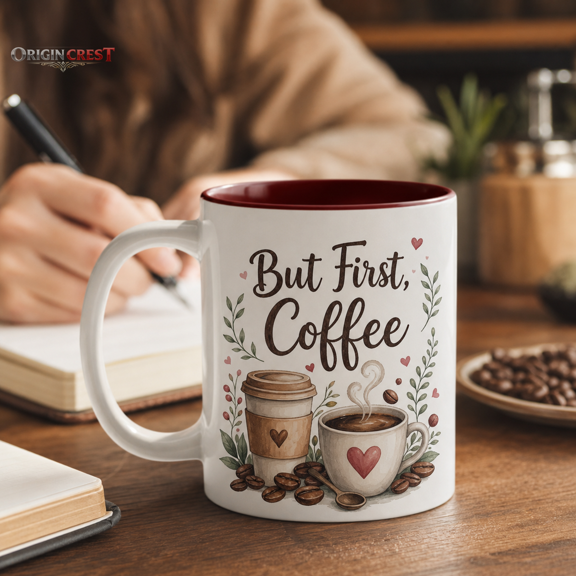 Coffee Lover Personalized Mug, But First Coffee Gift for Morning Routine