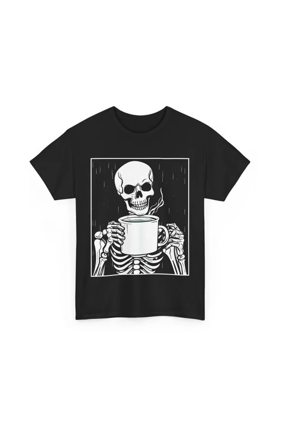 Coffee Lover Skeleton Mug Funny Caffeine Humor Morning Graphic Unisex T-Shirt, up to size 5XL