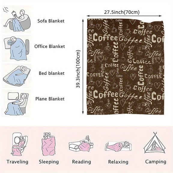 Coffee Lover's Throw Blanket - Soft Flannel with & White Coffee Cup Pattern, All-Season Cozy Blanket for Couch, Bed, Travel, Machine Washable Gift for Home Decor