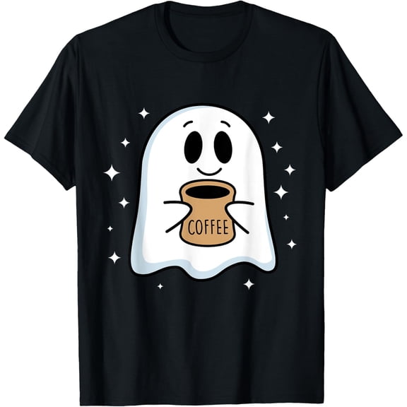 Coffee Lovers Cute Ghost Drinking Coffee Funny Halloween T-Shirt