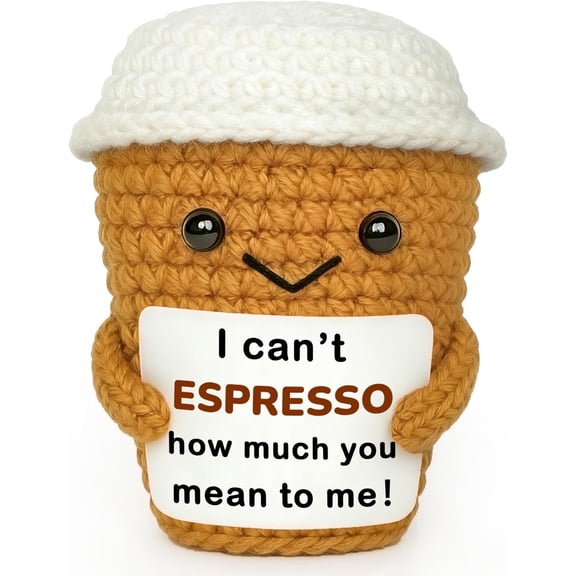 Coffee Lovers Gifts for Women Men, Positive Animals Crochet Espresso Coffee Cup Decor, Cute Funny Gift for Friends, Boyfriend, Girlfriend, Mom, Dad, Coworkers, Birthday Appreciation Present