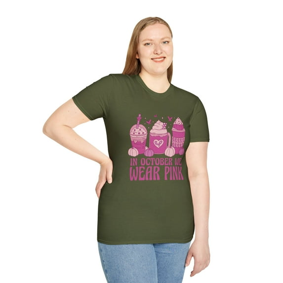 Coffee Lovers October Pink Month Women Men Novelty T-Shirt