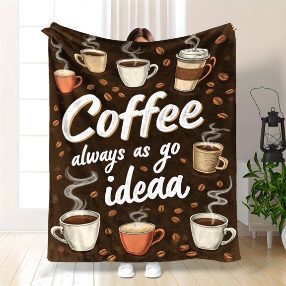 Coffee Lovers Throw Blanket - Soft Flannel All-Season Bedspread with Coffee Cup & Bean Patterns, Cozy for Couch Bed Office Camping, Ideal Gift Decor