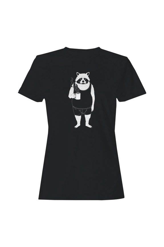 Coffee-Loving Raccoon in Shorts Women's T-shirt Black
