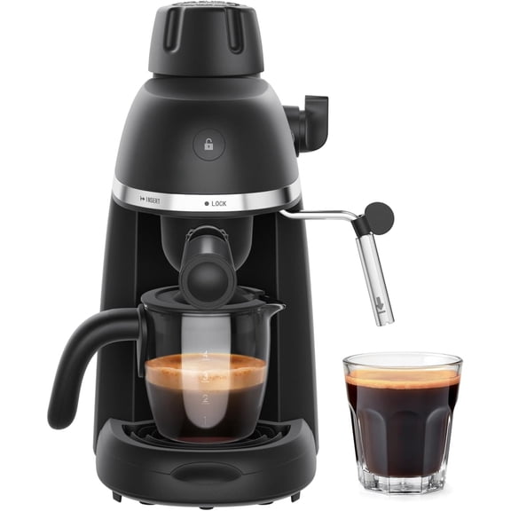 Coffee Machine, 3.5 Bar Espresso & Cappuccino Machine with Steam Wand, Compact Design Coffee Maker for Latte, Safety Lock & Tritan Cups, 800w, Black