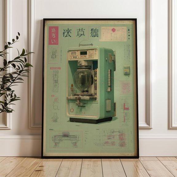 Coffee Machine Blueprint Industrial Poster