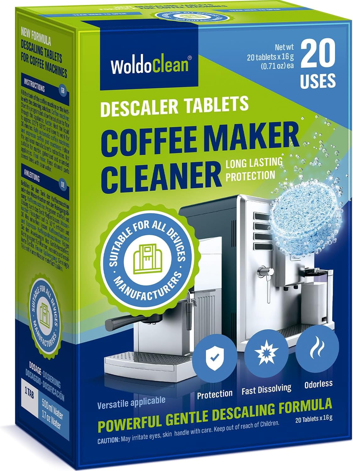 Coffee Machine Cleaner & Descaler Tablets (20 Count) - Universal ...