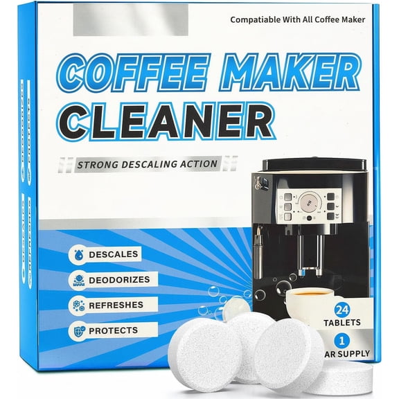 Coffee Machine Cleaner Descaler Tablets - 24 Count,Maker Cleaner for , ,, Delonghi, Miele, Coffee Maker Pot Descaling, Descale Drip Coffe and Espresso Machines