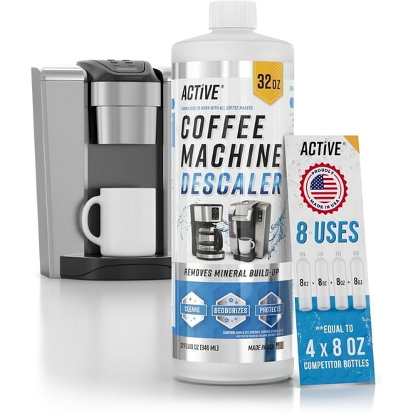 Active Coffee Machine Cleaner and Descaler Solution, 32 fl oz, (Keurig, Nespresso, Ninja, Espresso)