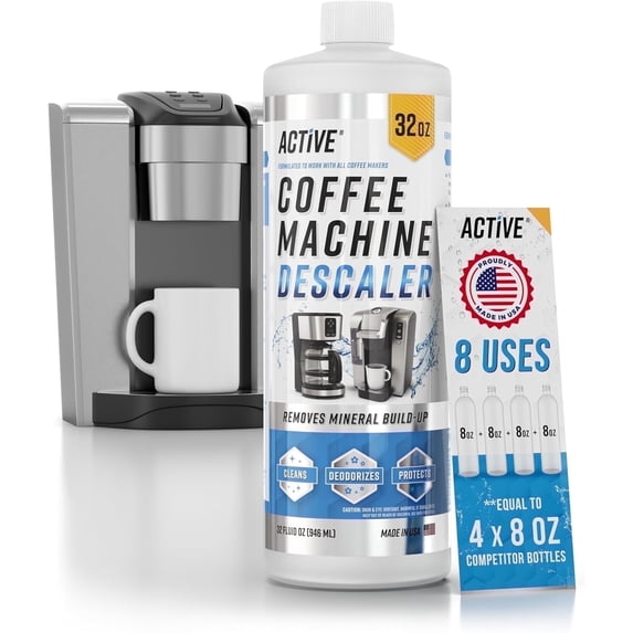 Active Coffee Machine Cleaner and Descaler Solution, 32 fl oz, (Keurig, Nespresso, Ninja, Espresso)