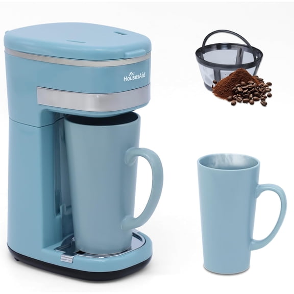 Coffee Machine, Single Serve Coffee Maker,One Cup Coffee Maker with Reusable Filter & One-touch Control Button, Portable Brewer for Camping, Travel & Home, Easy To Clean& Store, 15oz/450ml