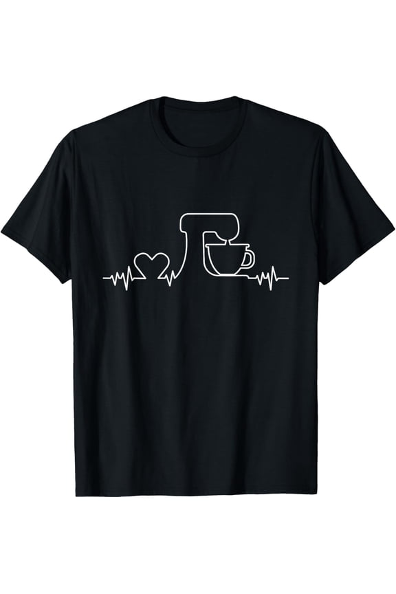 Coffee Machine and Heartbeat Kitchen Lover Line Art Graphic T Shirt Unisex Tee