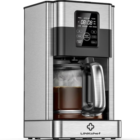 LINKChef Drip Coffee Maker 12 Cup Programmable Drip with Glass Carafe, 12-Hour Auto Brew Timer, Keep Warm Plate, Easy Clean Filter Basket