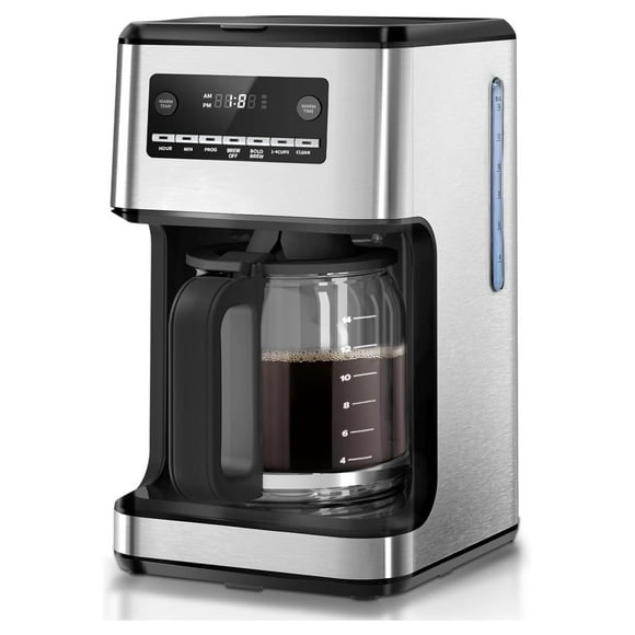 Coffee Maker, 14-Cup Programmable Drip Coffee Makers Machines with Timer, Reusable Filter & Keep Hot Plate, Auto Pause, Self-Cleaning, Stainless Steel
