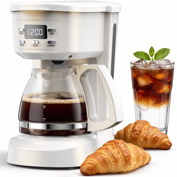 Coffee Maker, 5 Cup Programmable Drip Coffee Machine with 20 Hours Timer& 2 Hours Keep Warm, Compatible with Ground&Tea Leaves – Portable Small Cafetera for Home, Office, Travel & Camping-White