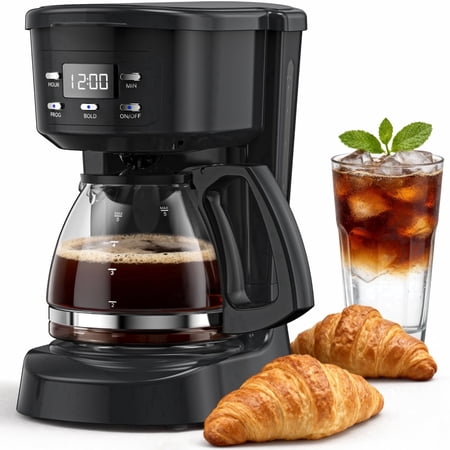Coffee Maker, 5 Cup Programmable Drip Coffee Machine with 20 Hours Timer& 2 Hours Keep Warm, Compatible with Ground&Tea Leaves – Portable Small Cafetera for Home, Office, Travel & Camping-Black