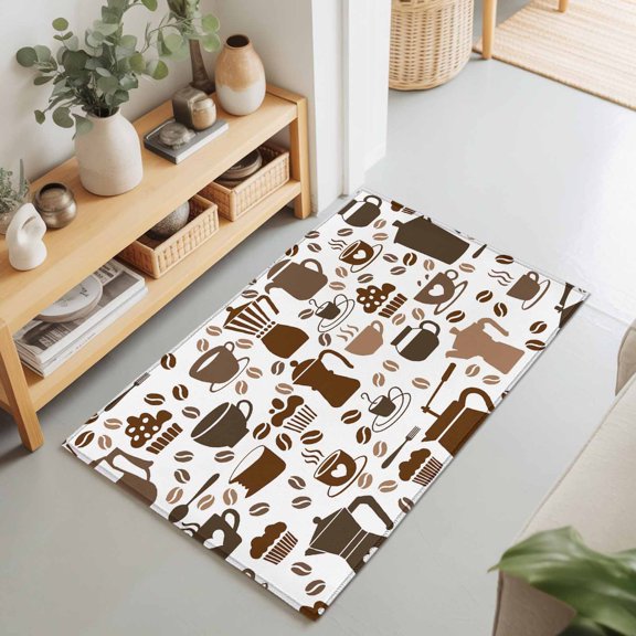Coffee Maker Beans Cups Cake Rectangle Area Rug 2x3ft,Living Room Rug Non-Slip Washable Circle Rugs Pad,Coffee Time Soft Floor Carpet for Bedroom Dining Room