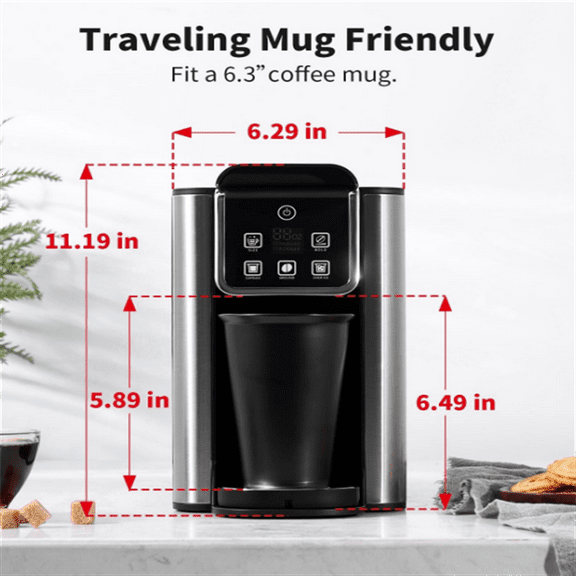 Single Serve Coffee Maker with Reusable Filter, 50 Oz Removable Water Tank, 6-14 Oz Brew Sizes, Iced and Hot Coffee, Black