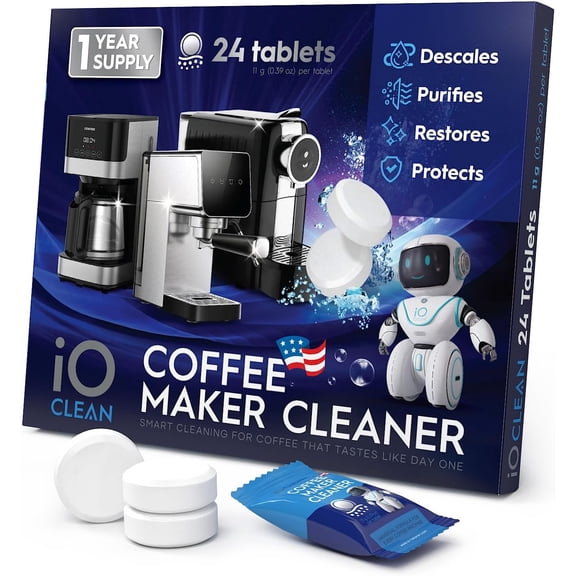 Coffee Maker Cleaner & Coffee Machine Descaler Tablets  24 Count Universal Coffee Pot Cleaner and Descaler Solution  Compatible with Keurig, Nespresso, Ninja, Breville, DeLonghi