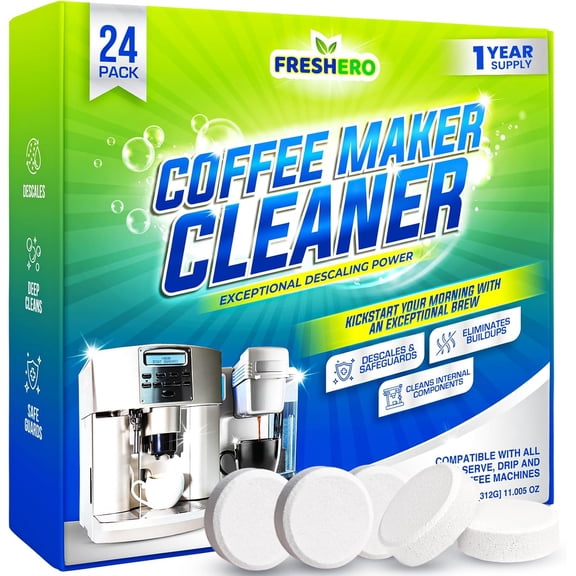 Coffee Maker Cleaner and descaler Tablets 24 Pack, Compatible with N, Keurig, Breville, Ninja, Delonghi & more, Coffee pot cleaner tabs, Coffee Machine Descaling solution for upto 1 year
