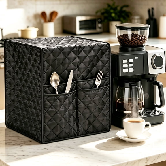 Coffee Maker Cover, Stain Resistant & Washable Dustproof Protector with Storage Pocket, Dust Cover for Kitchen Small Appliances(Standard)